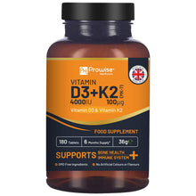Load image into Gallery viewer, Prowise Healthcare - Vitamin D3 4000IU & K2 MK7 100ฮผg Vegetarian Tablets I 180 (