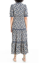 Load image into Gallery viewer, MAX STUDIO Women's Ruffle Collar Print Tiered Maxi Dress, Navy, L