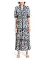 Load image into Gallery viewer, MAX STUDIO Women's Ruffle Collar Print Tiered Maxi Dress, Navy, L