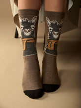Load image into Gallery viewer, WUAMAN - Alpaca - Llama Face Alpaca Socks | Light Cushion Socks | Crew Socks: Brown / Small