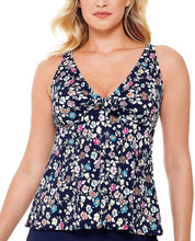 Load image into Gallery viewer, Swim Solutions Women's V-Neck Floral Vintage Bow Tankini Top, Navy, 10