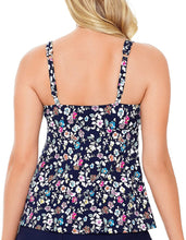 Load image into Gallery viewer, Swim Solutions Women's V-Neck Floral Vintage Bow Tankini Top, Navy, 10