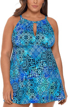 Load image into Gallery viewer, Swim Solutions Plus Women's Keyhole Tummy Control Swimdress, Blue, 24W