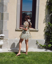 Load image into Gallery viewer, Danielle Bernstein Women's Floral Ruffled Mini Dress, Green, S