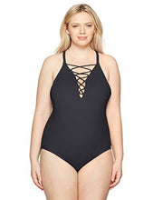 Load image into Gallery viewer, La Blanca Plus Women's High Neck Tummy-Control One Piece, Black, 20W
