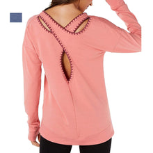 Load image into Gallery viewer, Ideology Women's Blanket-Stitch Cross-Back Thumb-Hole Top, Blue, XS