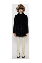 Load image into Gallery viewer, Oof Wear Women's Faux Fur & Leather Hooded Coat, Bordeaux Black, 42