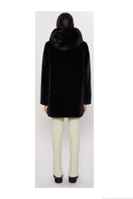 Load image into Gallery viewer, Oof Wear Women's Faux Fur & Leather Hooded Coat, Bordeaux Black, 42