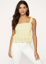 Load image into Gallery viewer, Lost + Wander Women's Sunset Soiree Peplum Tank Top, Yellow, Small