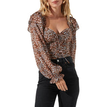 Load image into Gallery viewer, ASTR the Label Women's Ruffled Shirred Crop Top, Brown MultiFloral, XS