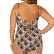 Load image into Gallery viewer, Bleu by Rod Plus Women's V-Neck Printed Strappy One-Piece,Brown,20W