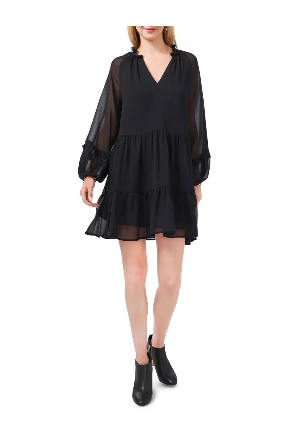 Vince Camuto Women's Chiffon Peasant Dress, Black, S