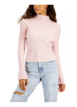 Load image into Gallery viewer, Hooked up by Iot Juniors' Funnel Neck Bell Sleeve Sweater Pink, XL
