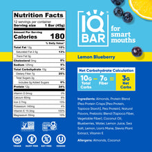 Load image into Gallery viewer, IQBAR - IQBAR Lemon Blueberry | Brain + Body Keto Protein Bars
