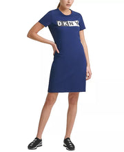 Load image into Gallery viewer, DKNY Women&#39;s Sport Cotton Logo T-Shirt Dress, Blue, L
