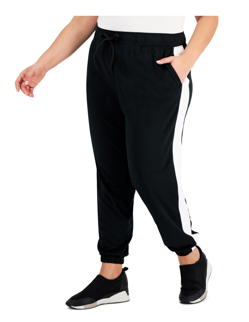 ID Ideology Plus Women's Racing Stripe Jogger Pants, Black, 2X
