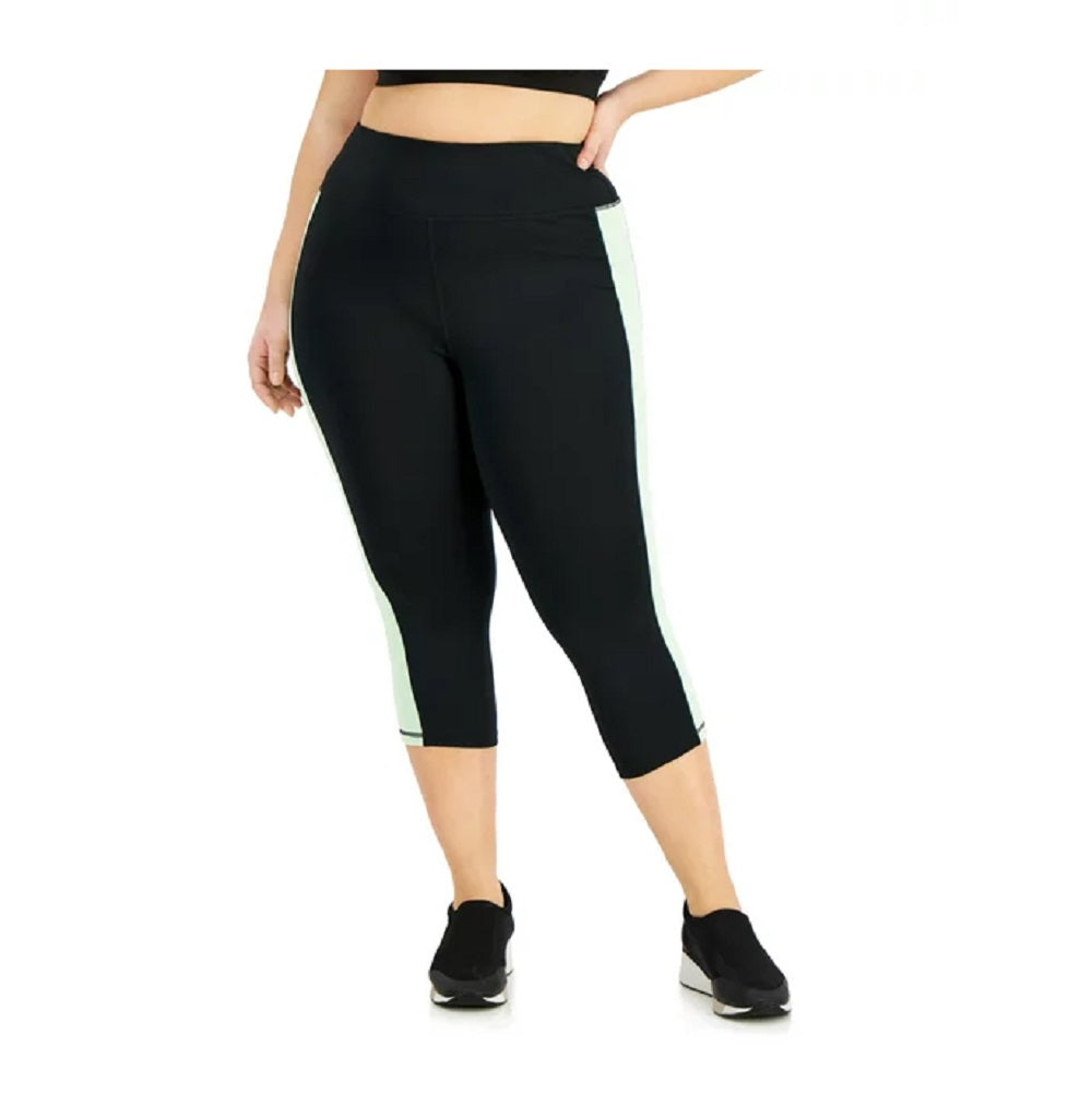 ID Ideology Women's Plus Size Colorblocked Capri Leggings, Noir Green Ash, 2X