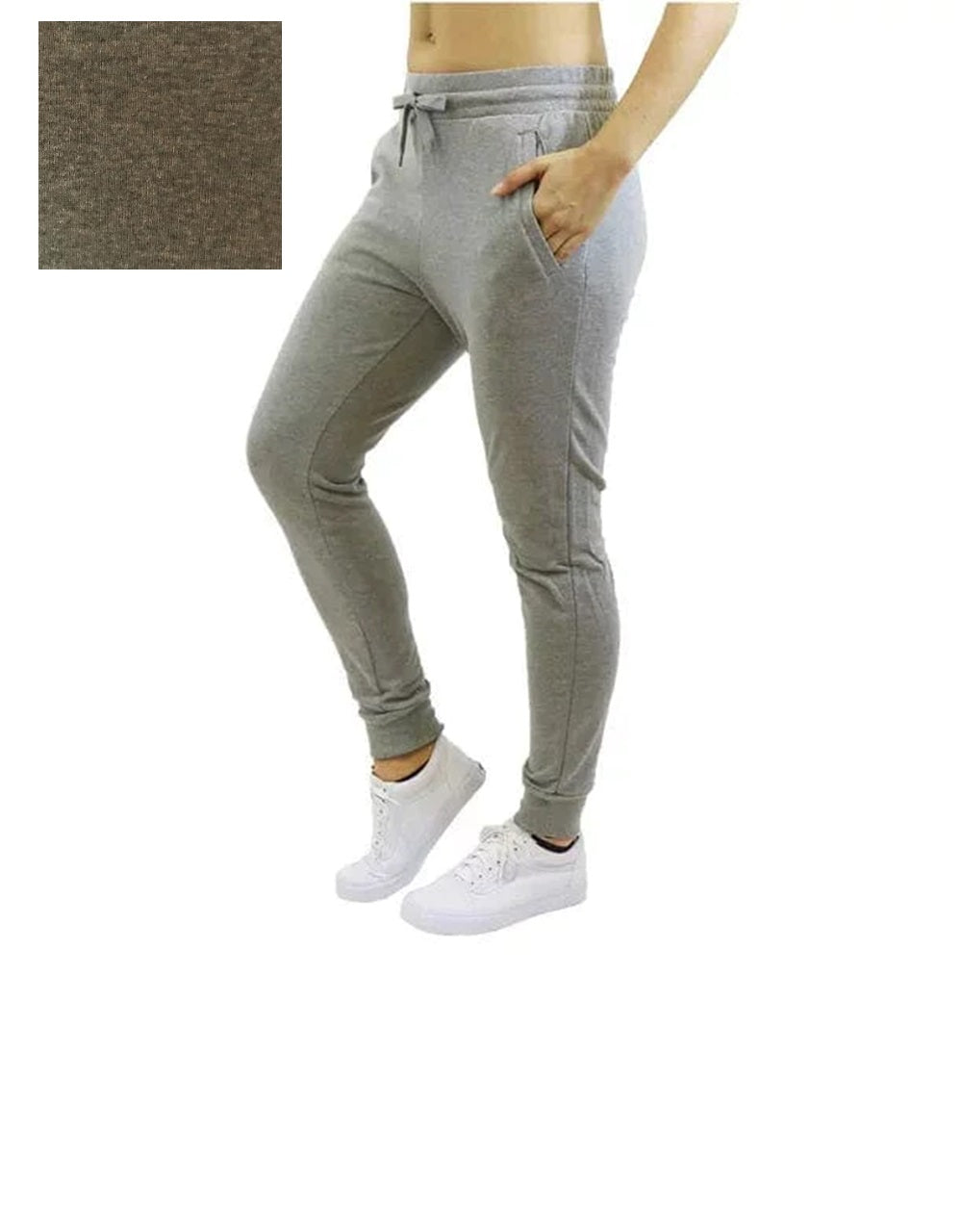 GBH Women's Fleece Slim-Fit Jogger Sweatpants with Zipper Pockets, Olive Heather, M