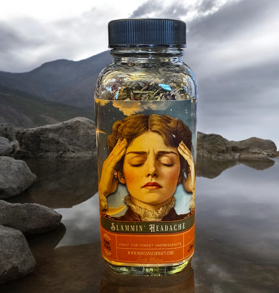 Montana Farmacy - Slammin' Headache Loose Leaf Tea glass jar supports head pai