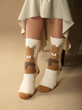 Load image into Gallery viewer, WUAMAN - Alpaca - Llama Face Alpaca Socks | Light Cushion Socks | Crew Socks: Brown / Small
