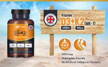 Load image into Gallery viewer, Prowise Healthcare - Vitamin D3 4000IU &amp; K2 MK7 100μg Vegetarian Tablets I 180 (
