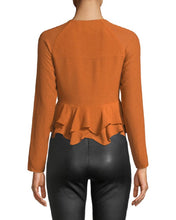 Load image into Gallery viewer, Alexis Reagan Long-Sleeve Lace-Up Tiered Peplum Top, Orange, Small
