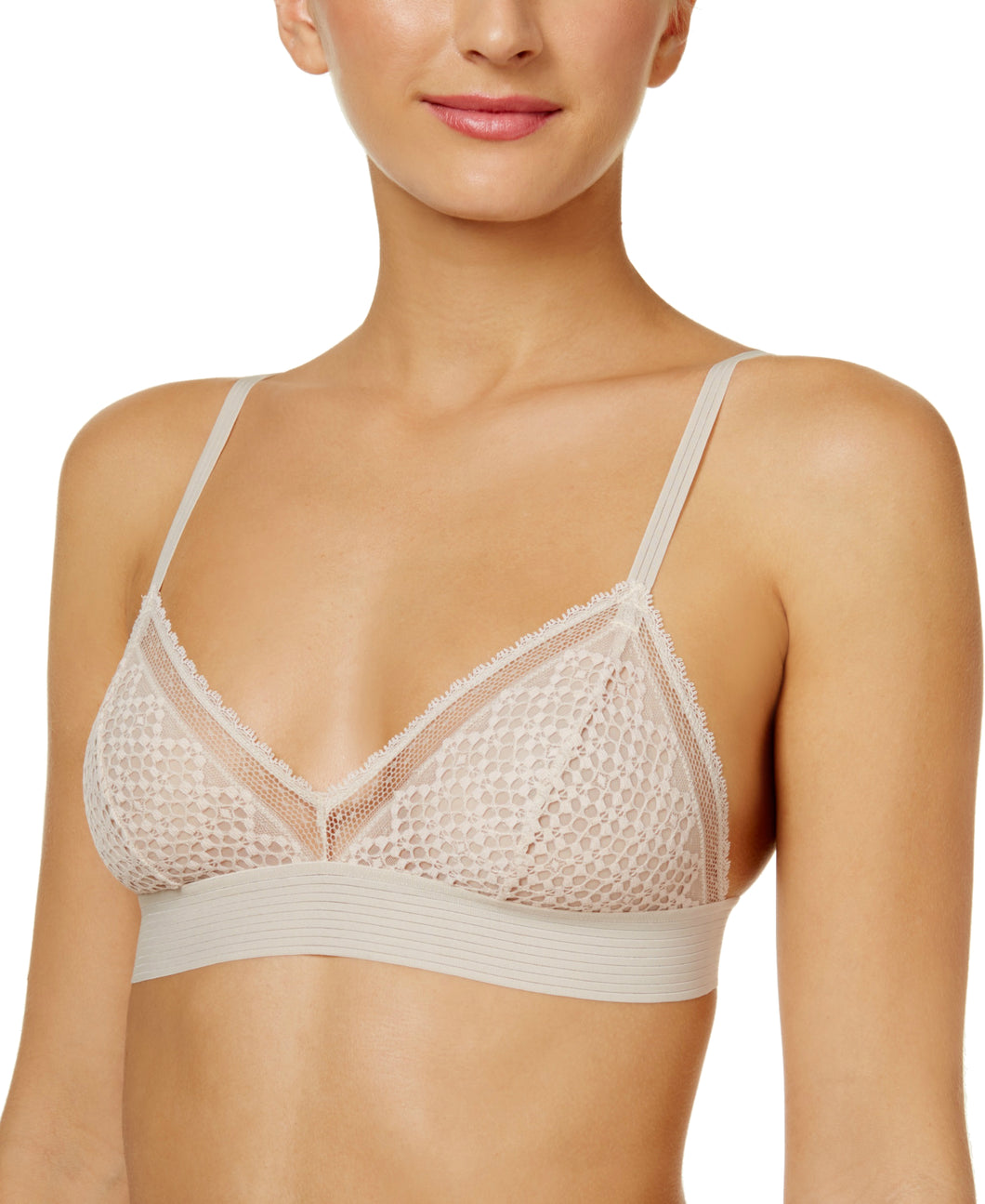 DKNY Women's Nightfall Embroidered Bralette, Ivory, Large