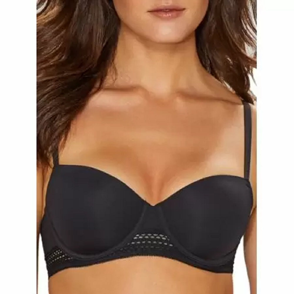 DKNY Women's Lace-Trim Padded Underwire Balconette Bra, Black, 36D