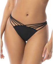 Load image into Gallery viewer, SUNDAZED Women&#39;s Lacy Strappy Cheeky Hipster Bikini Bottoms, Black, S
