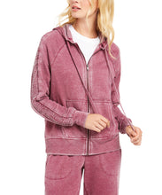 Load image into Gallery viewer, Ideology Women&#39;s Burnout Smocked-Sleeve Zip Hoodie, Red Passion, XS
