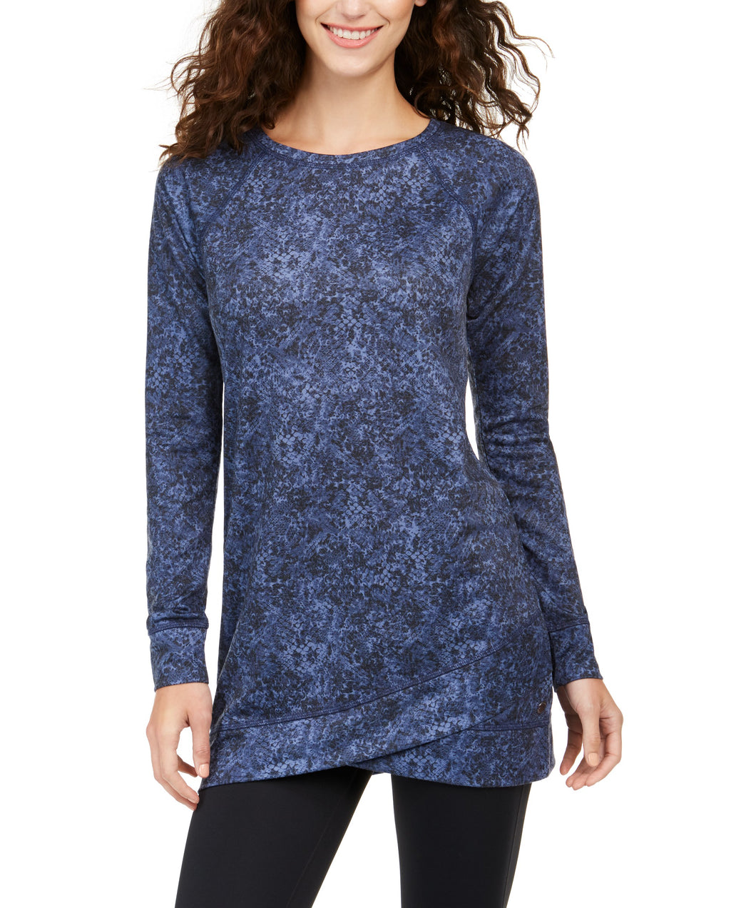 Ideology Women's Print Crossover-Hem Athletic Tunic Top, Indigo Sea, M