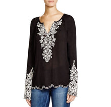 Load image into Gallery viewer, Moon of Meadow Women's Floral Embroidered Bell Sleeves Blouse, Black, M
