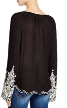 Load image into Gallery viewer, Moon of Meadow Women's Floral Embroidered Bell Sleeves Blouse, Black, M
