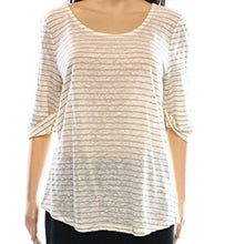 Load image into Gallery viewer, Ralph Lauren Petites Women's Linen Striped Casual Top, Beige, P
