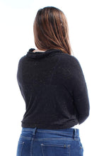 Load image into Gallery viewer, Chelsea Sky Women's Cowl Neck Metallic Long Sleeves Crop Top, Black, L
