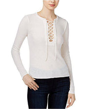 Load image into Gallery viewer, Chelsea Sky Women's Long Sleeve Lace-Up Knit Top, Ivory, XS
