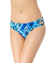 Load image into Gallery viewer, California Waves Juniors&#39; Strappy Hipster Bikini Bottom, Blue, XS
