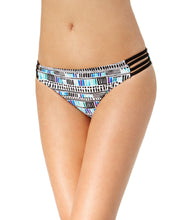 Load image into Gallery viewer, California Waves Juniors&#39; Printed Strappy Hipster Bikini Bottoms, Multi, XS
