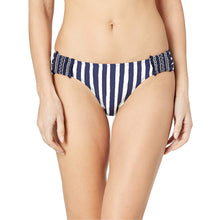 Load image into Gallery viewer, Anne Cole Studio Women&#39;s Tab Side Bikini Bottom, Navy White Stripe, XS

