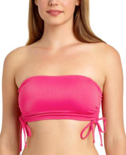 Load image into Gallery viewer, California Waves Women&#39;s Ribbed Side-Tie Bandeau Bikini Top, Pink, M
