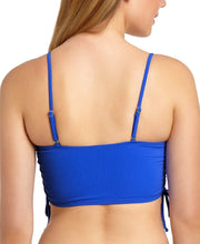 Load image into Gallery viewer, California Waves Juniors&#39; Ribbed Side-Tie Bandeau Bikini Top, Blue, S

