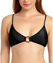 Load image into Gallery viewer, California Waves Women&#39;s Shiny Ribbed Triangle Bikini Top, Black, XL
