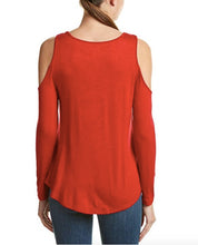 Load image into Gallery viewer, Kensie Women's Red Cut Out Long Sleeve  Tee Top, Red, Small
