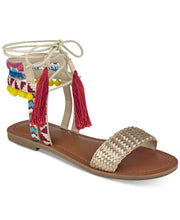 Load image into Gallery viewer, Indigo Rd. Women's Doe Lace-Up Tasseled Flat Sandal, Gold, Size 7
