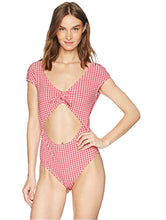 Load image into Gallery viewer, Jessica Simpson Women&#39;s Bow Cap Sleeve One-Piece Swimsuit, Peony, M
