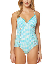 Load image into Gallery viewer, Jessica Simpson Women's Gingham Lace-Up One-Piece Swimsuit, Blue, L
