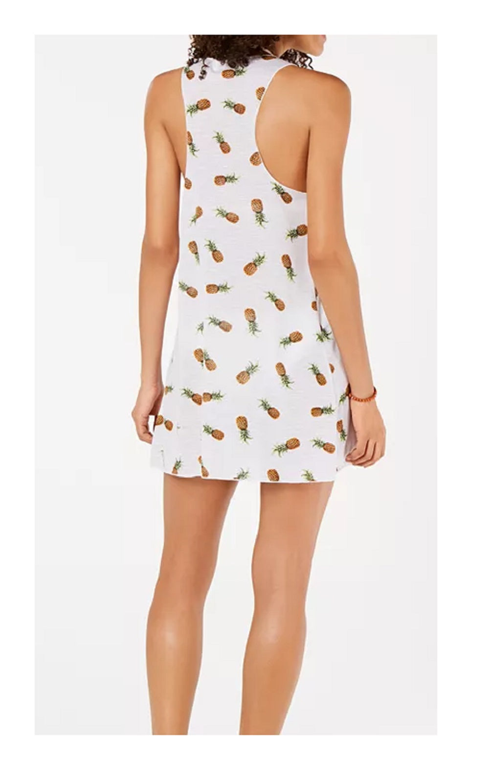 Miken Women's Pineapple-Print Tank Dress Swim Cover-Up, White, XS