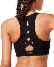 Load image into Gallery viewer, Calvin Klein Women&#39;s High-Neck Lattice-Back Sports Bra, Black, XS

