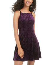Load image into Gallery viewer, JUMP Juniors&#39; Velvet-Embossed Sleeveless Fit &amp; Flare Dress, Purple, M
