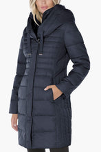 Load image into Gallery viewer, T Tahari Women's Hooded Down Puffer Coat, Navy Galaxy, XS
